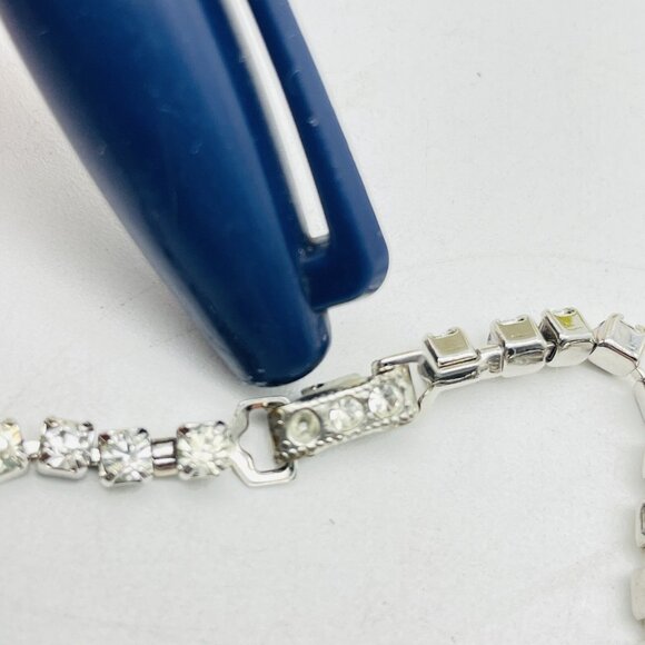 Vintage Black Rhinestone Necklace Silver Tone Choker Evening Jewelry - Picture 6 of 9